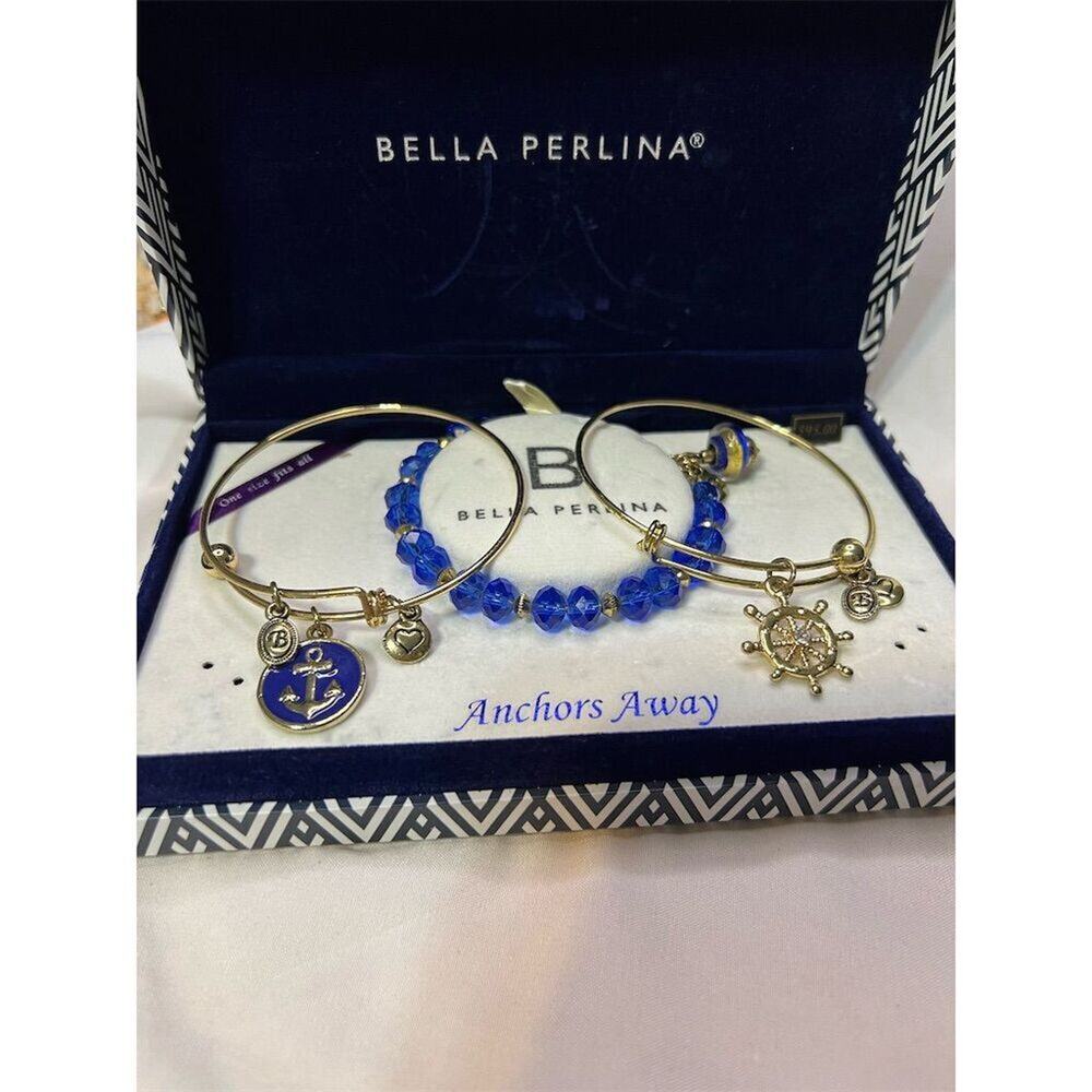 Bella Perlina "Anchors Away" Gold Charm Bracelet Trio Set